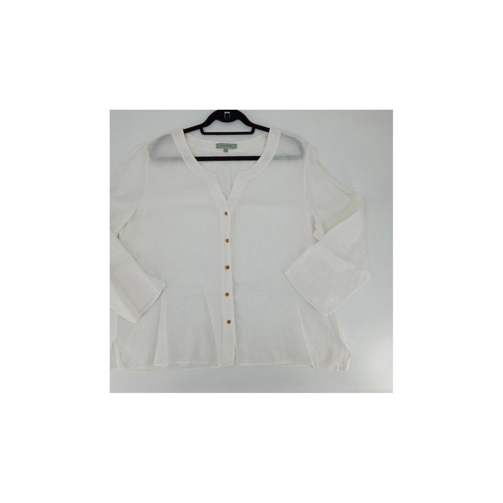 Nurture Linen Blend Blouse XL White Boho Button Front Lightweight Sheer